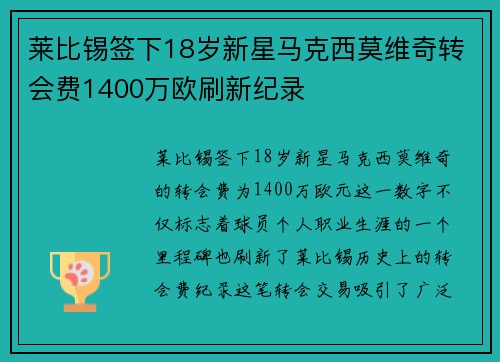 莱比锡签下18岁新星马克西莫维奇转会费1400万欧刷新纪录